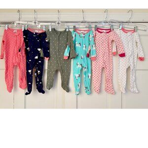 (6) Baby Girls Sleepers Footies Pajamas Bundle Size 6 Months